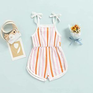 Clothes Romper Stripe Sleeveless Tie-Up Spaghetti Strap Halter Jumpsuit